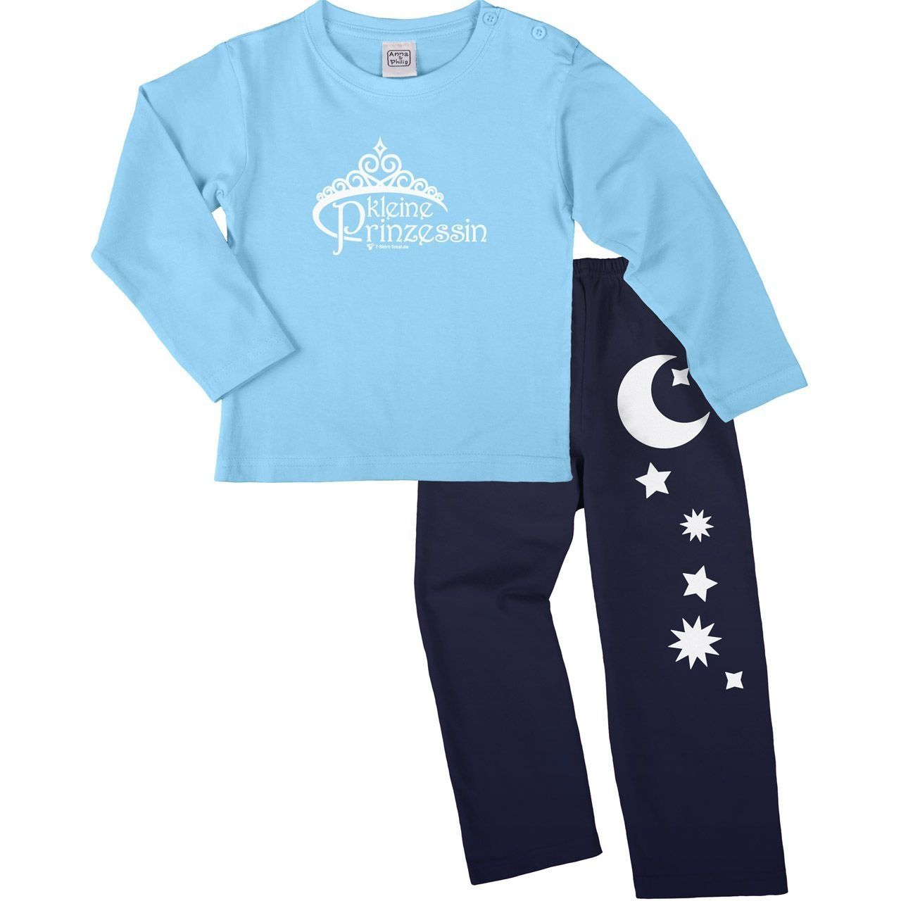 Kleine Prinzessin Pyjama Set hellblau / navy 134 / 140