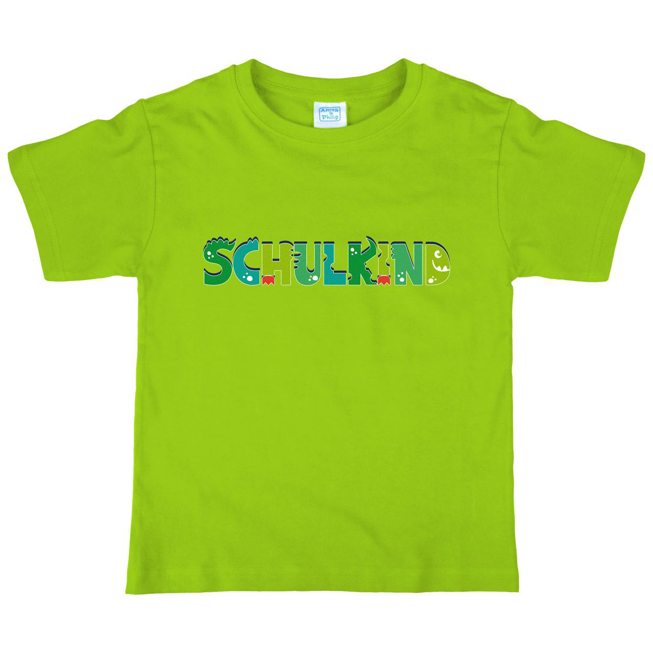 Schulkind Schrift als grünes Monster Kinder T-Shirt hellgrün 122 / 128