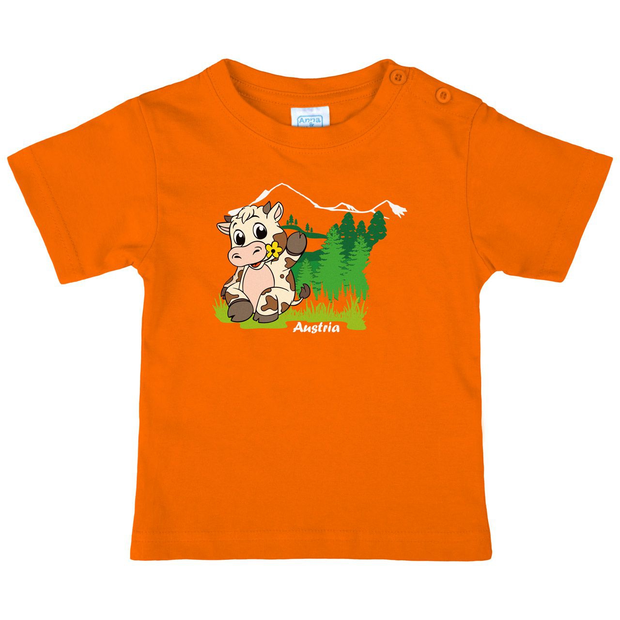 Winkende Kuh mit gelber Blume Austria Kinder T-Shirt orange 80 / 86