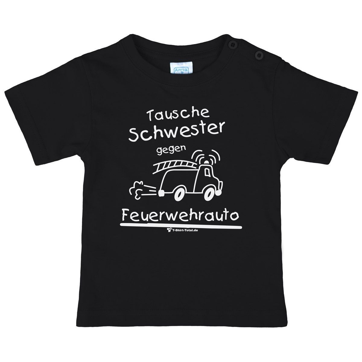 Tausche Schwester gegen Feuerwehr Kinder T-Shirt schwarz 122 / 128