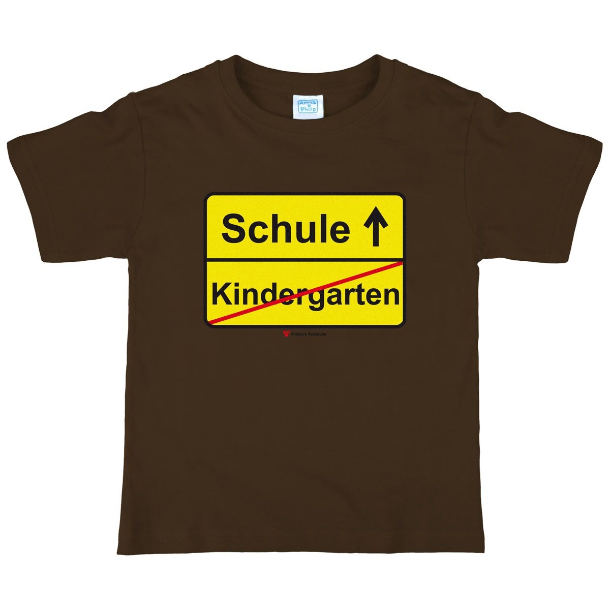 Kindergarten Schule Kinder T-Shirt mit Namen braun 122 / 128