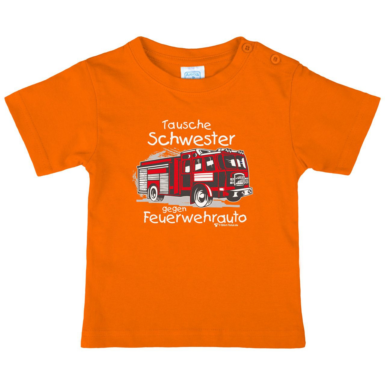 Tausche Schwester gegen Feuerwehrauto neu Kinder T-Shirt orange 104