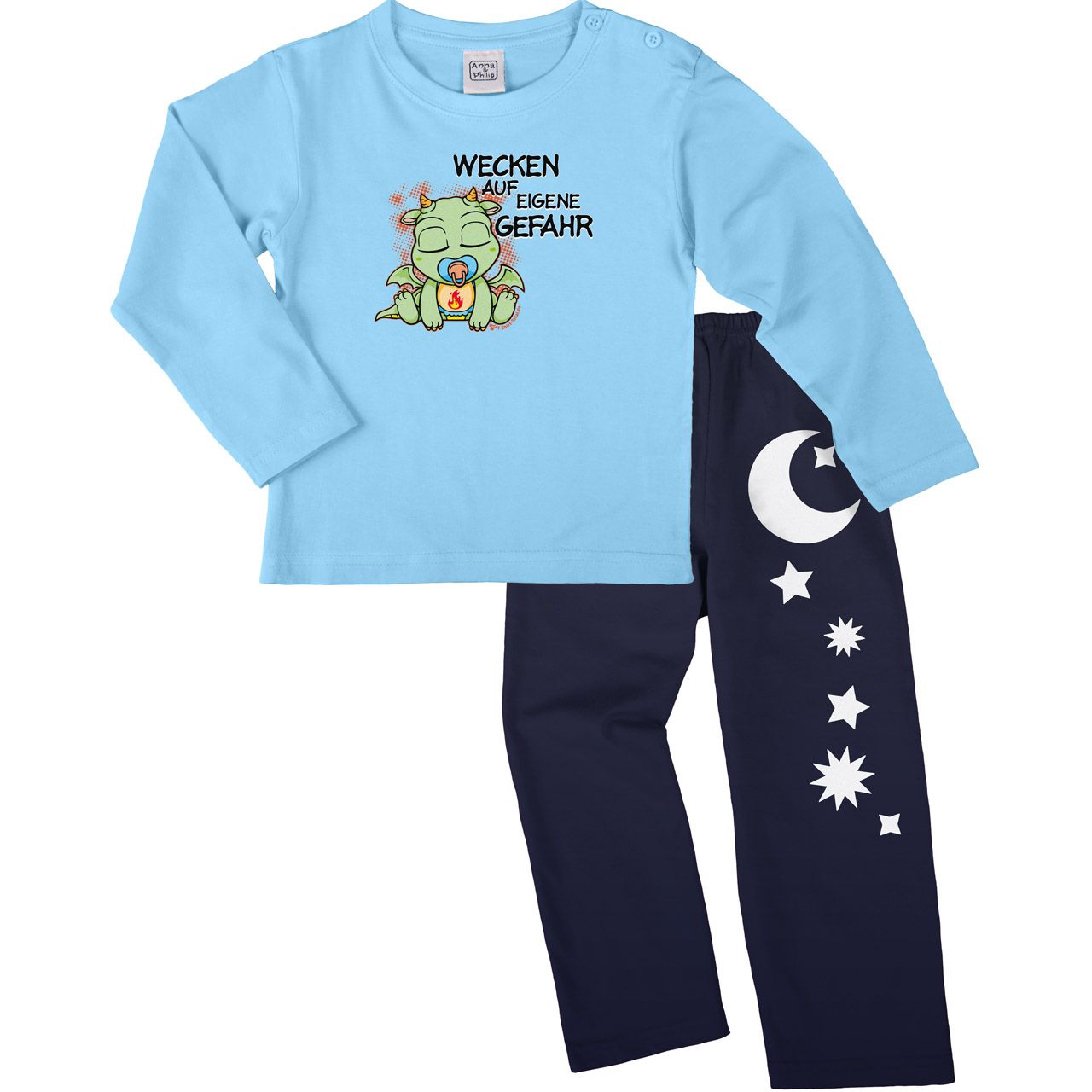 Drachen wecken Pyjama Set hellblau / navy 110 / 116