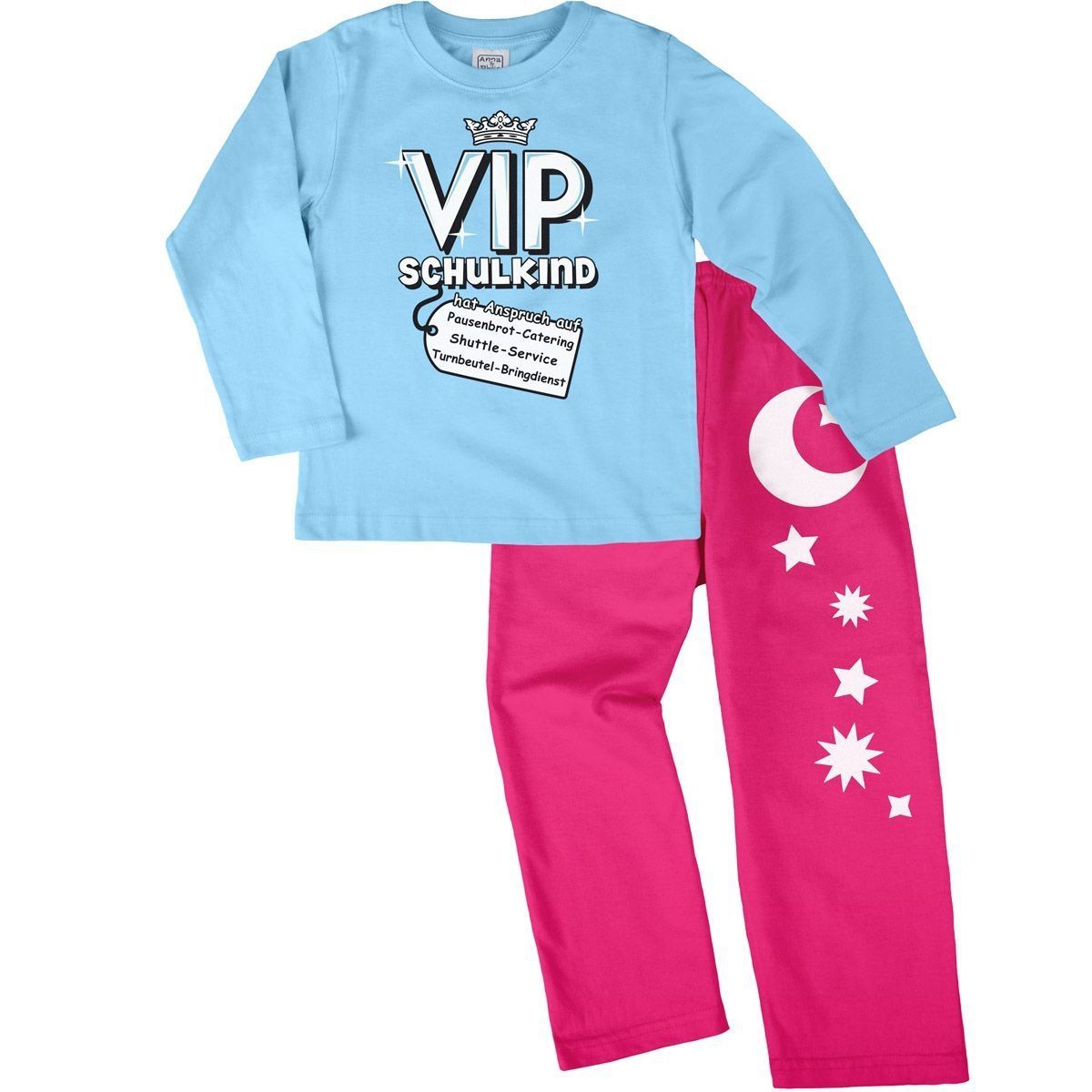 VIP Schulkind Pyjama Set hellblau / pink 122 / 128
