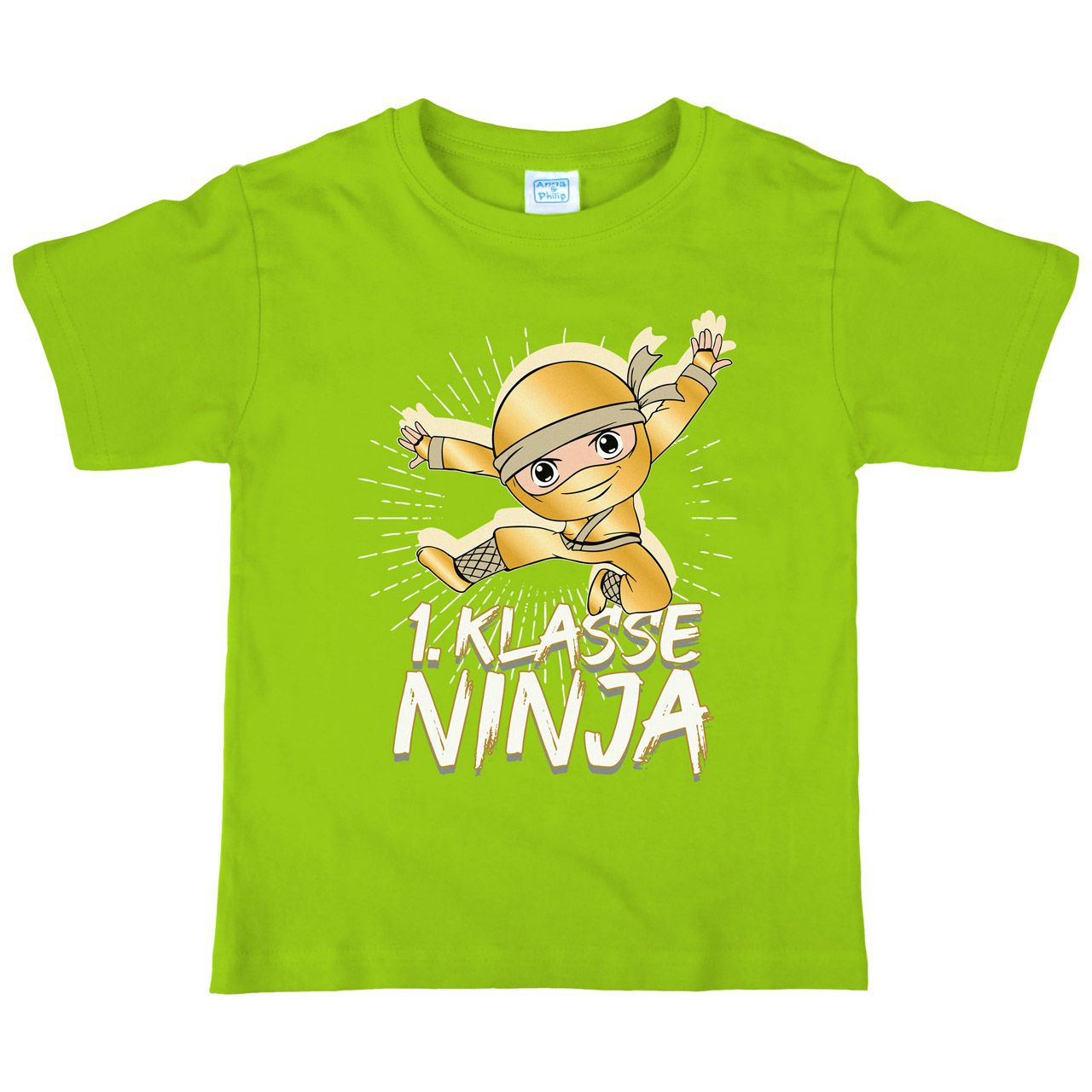 1. Klasse Ninja gold Kinder T-Shirt hellgrün 122 / 128