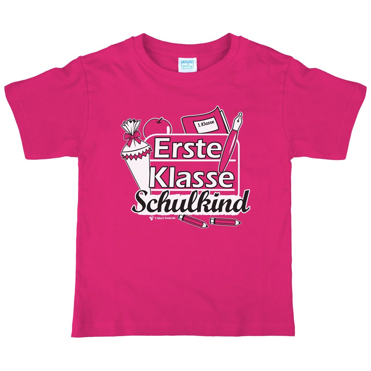 Erste Klasse Schulkind Kinder T-Shirt mit Namen pink 122 / 128
