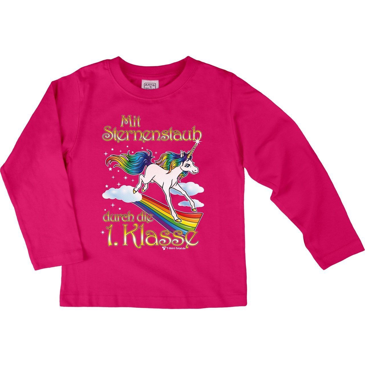 Einhorn 1. Klasse Kinder Langarm Shirt pink 122 / 128