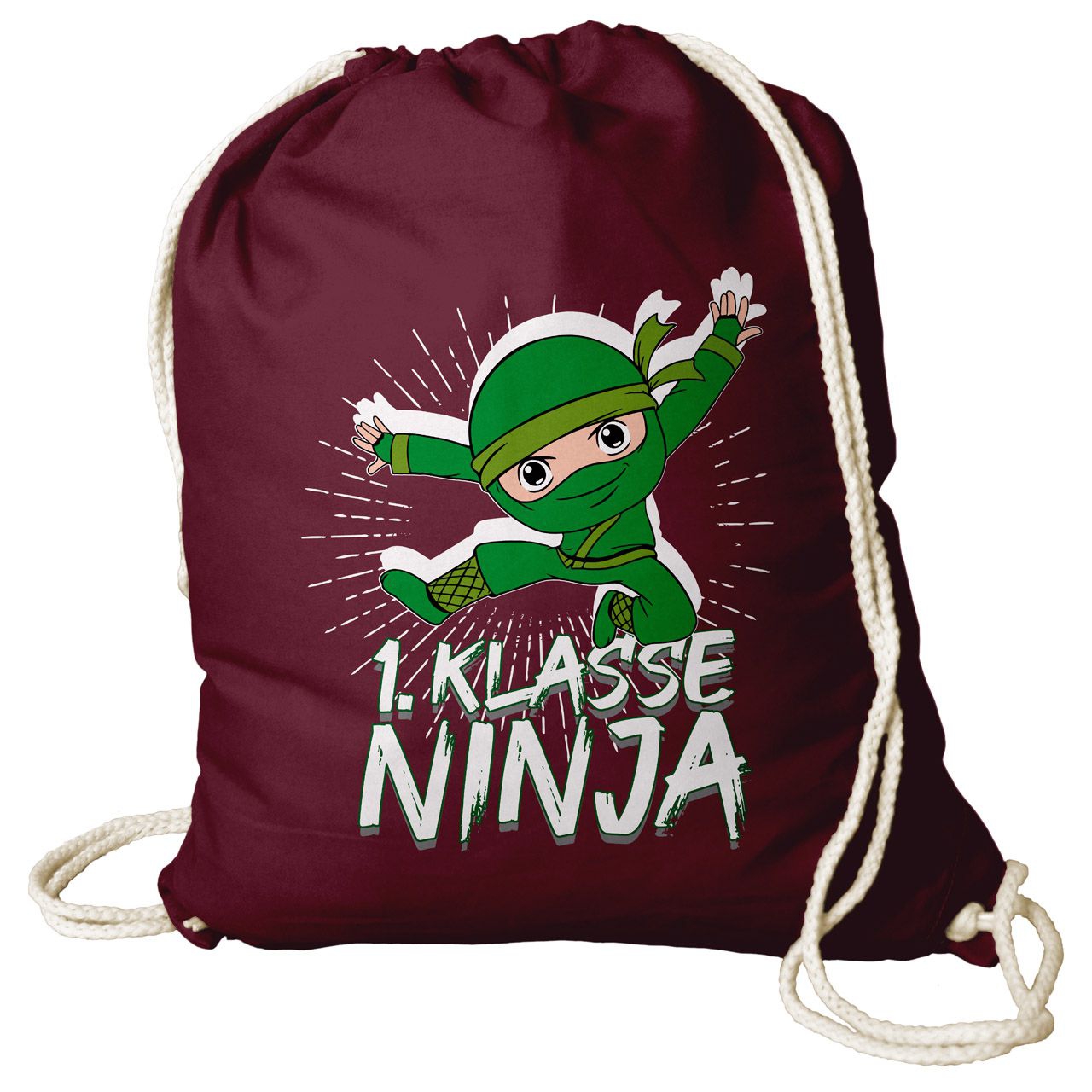 1. Klasse Ninja grün Rucksack Beutel bordeaux