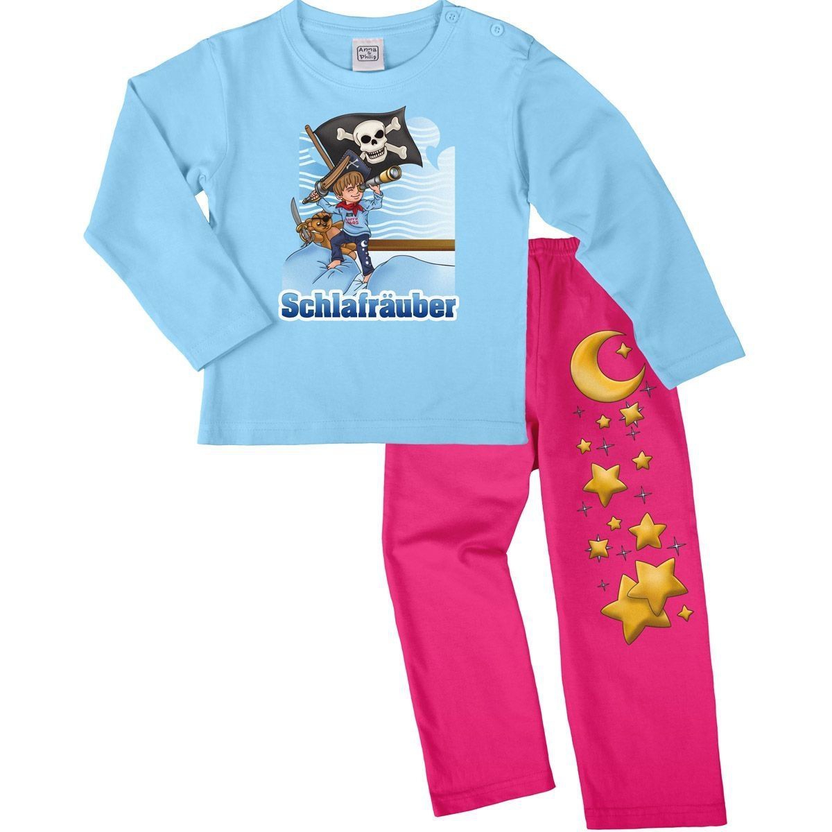 Schlafräuber Pyjama Set hellblau / pink 110 / 116