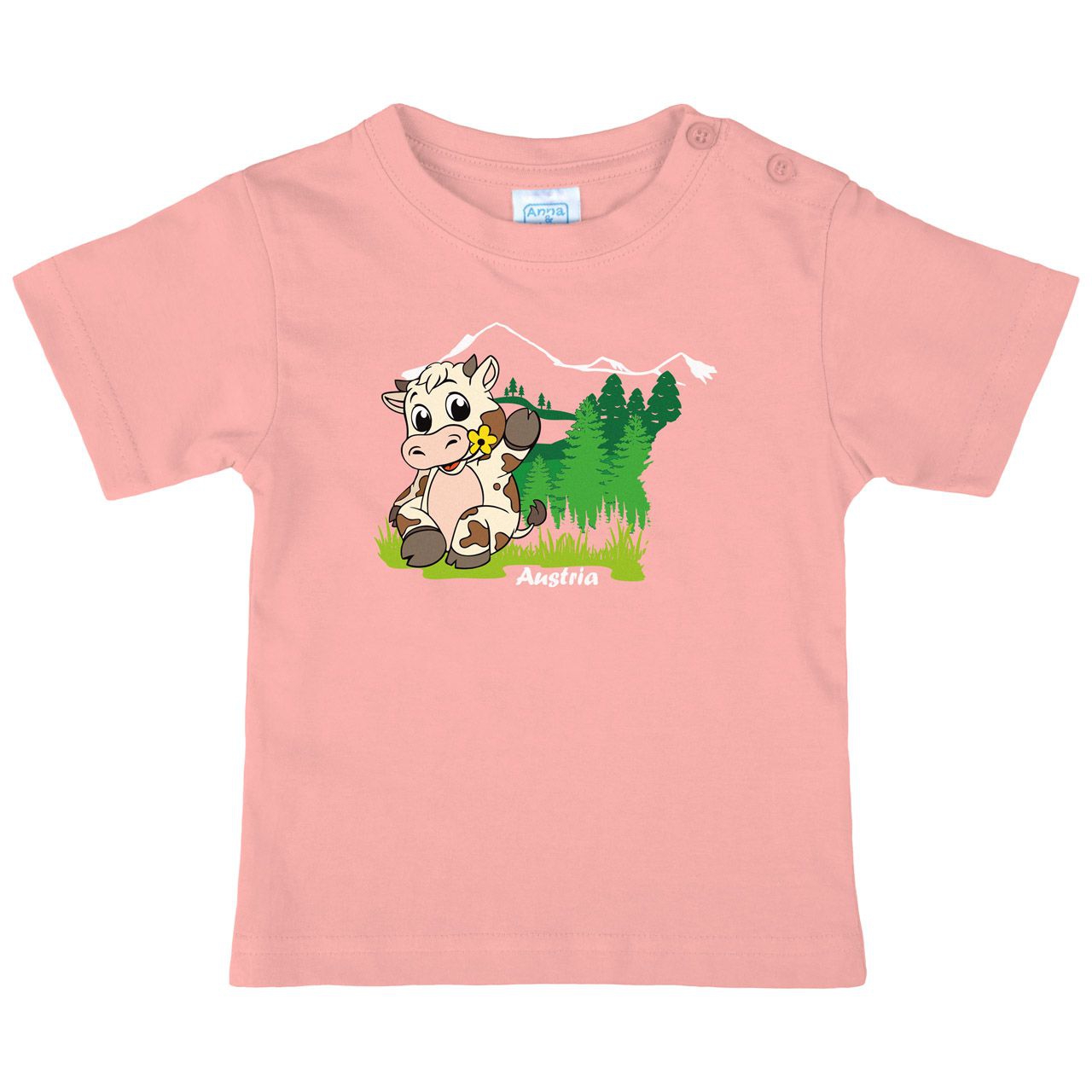 Winkende Kuh mit gelber Blume Austria Kinder T-Shirt rosa 80 / 86