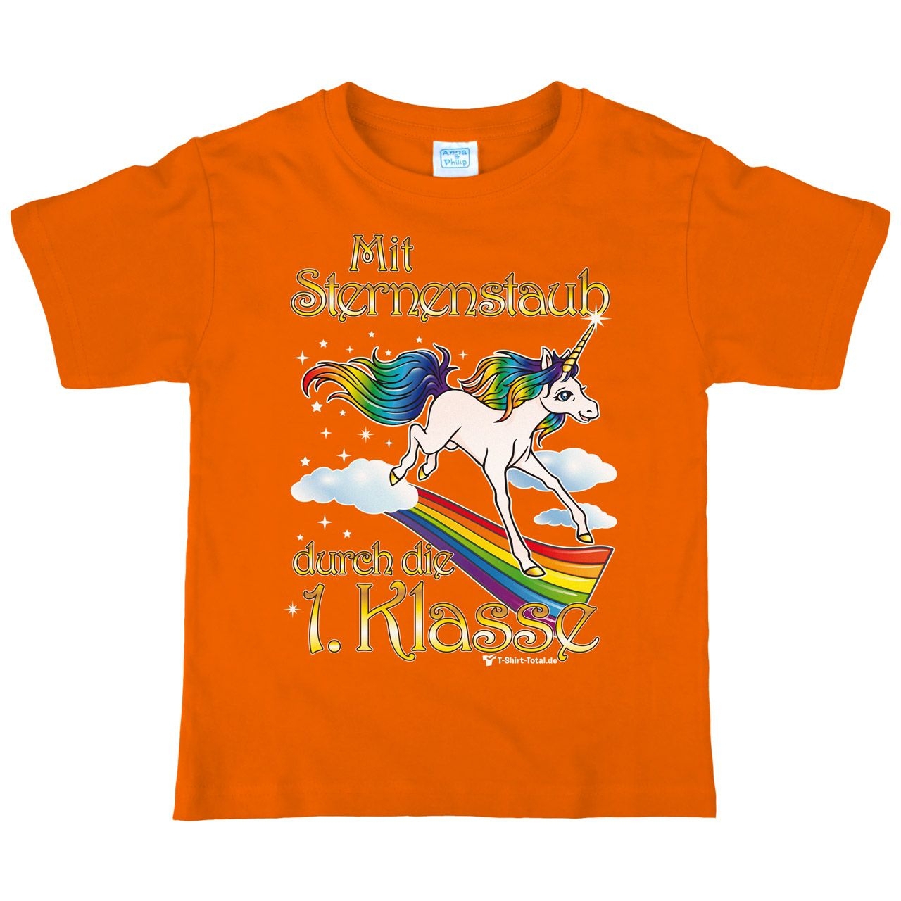 Einhorn 1. Klasse Kinder T-Shirt mit Namen orange 122 / 128