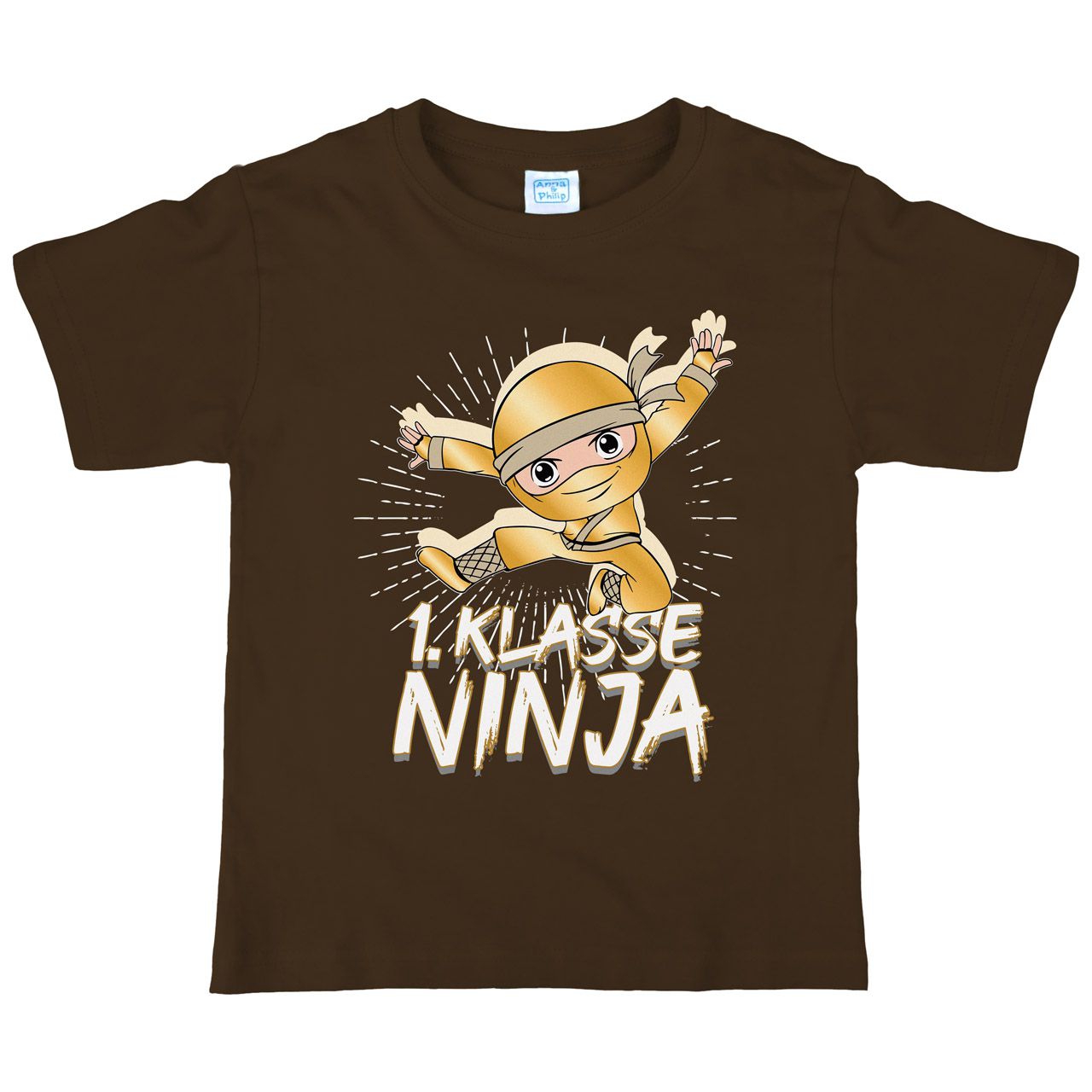 1. Klasse Ninja gold Kinder T-Shirt braun 122 / 128