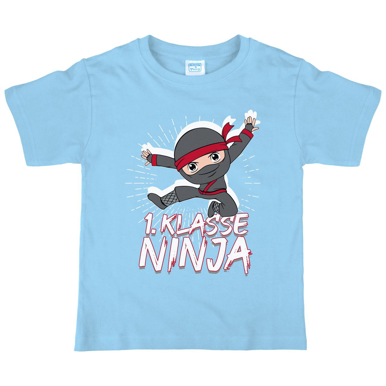 1. Klasse Ninja schwarz Kinder T-Shirt hellblau 122 / 128