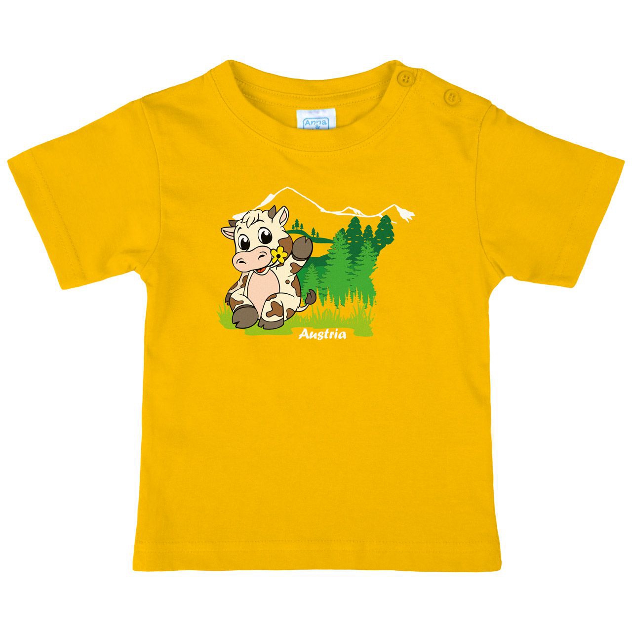 Winkende Kuh mit gelber Blume Austria Kinder T-Shirt gelb 80 / 86