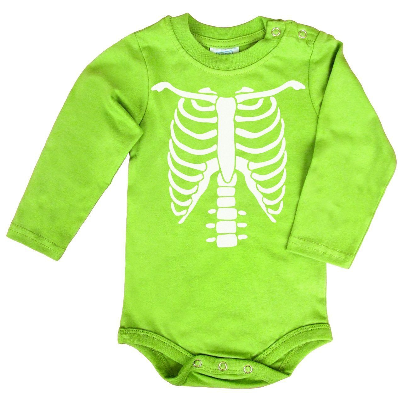 Skelett Baby Body Langarm hellgrün 68 / 74