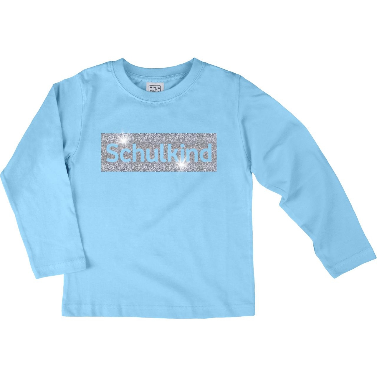 Schulkind Glitzer Kinder Langarm Shirt hellblau 122 / 128