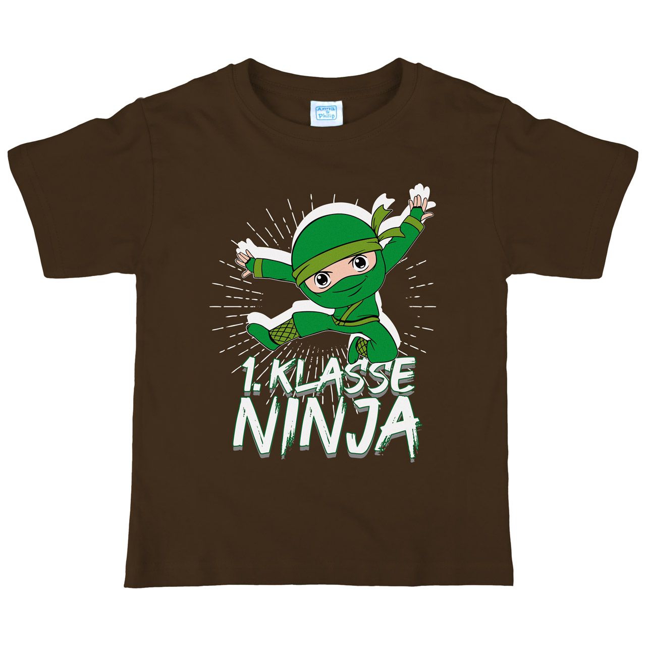 1. Klasse Ninja grün Kinder T-Shirt braun 122 / 128