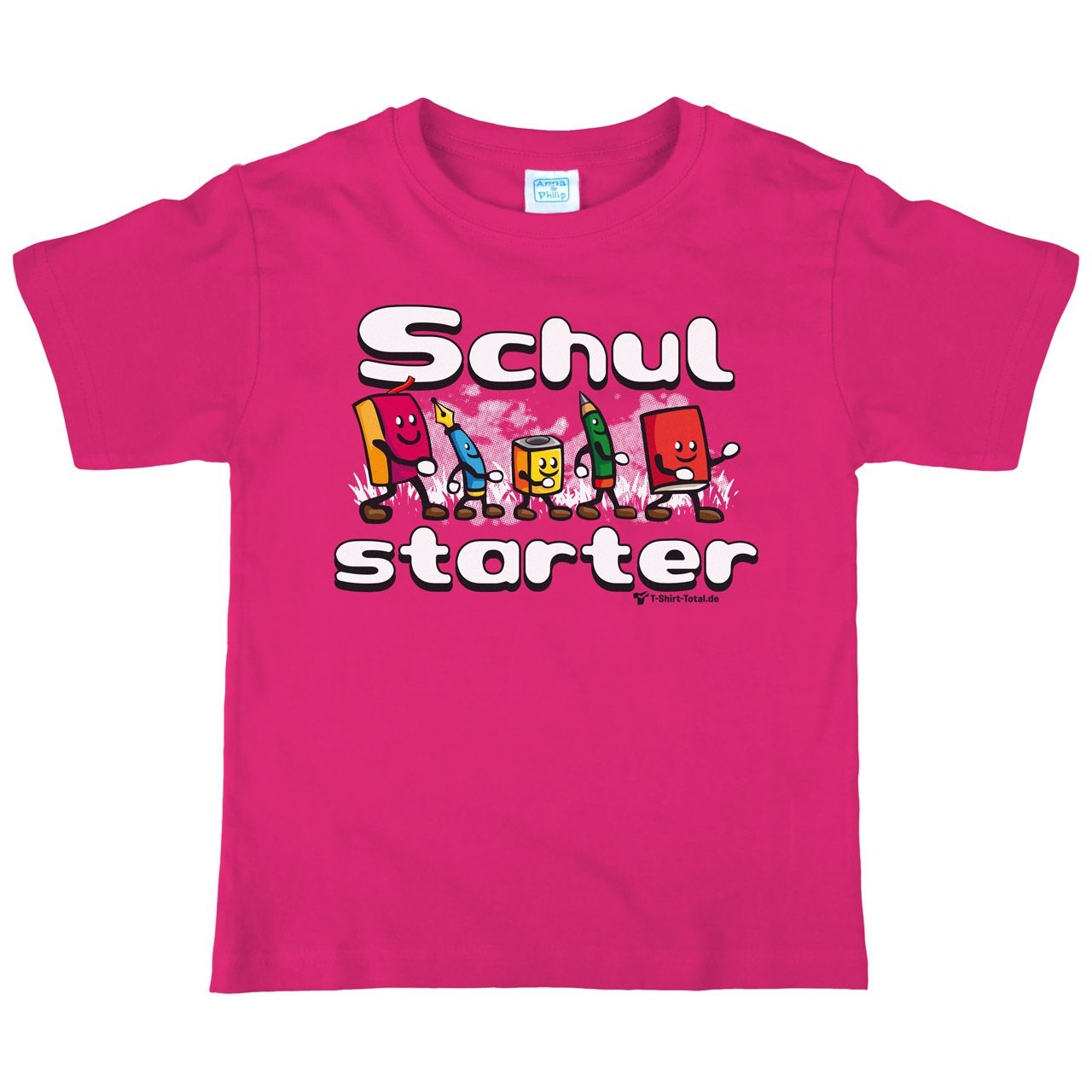 Schulstarter Stifte Kinder T-Shirt mit Name pink 122 / 128