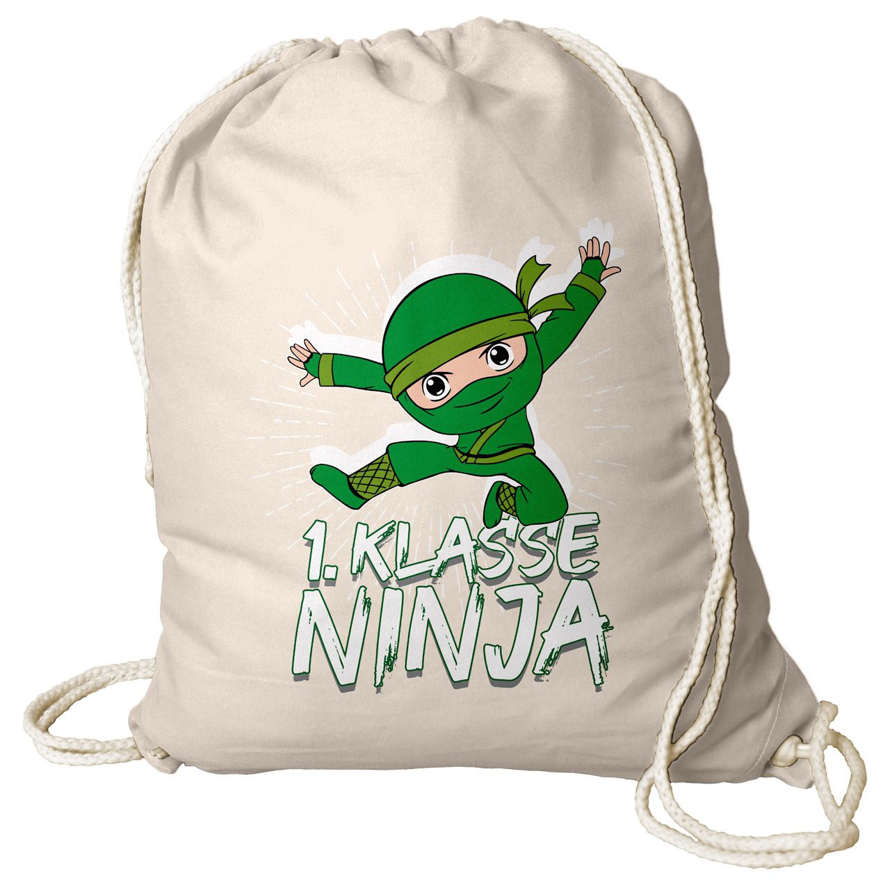 1. Klasse Ninja grün Rucksack Beutel natur
