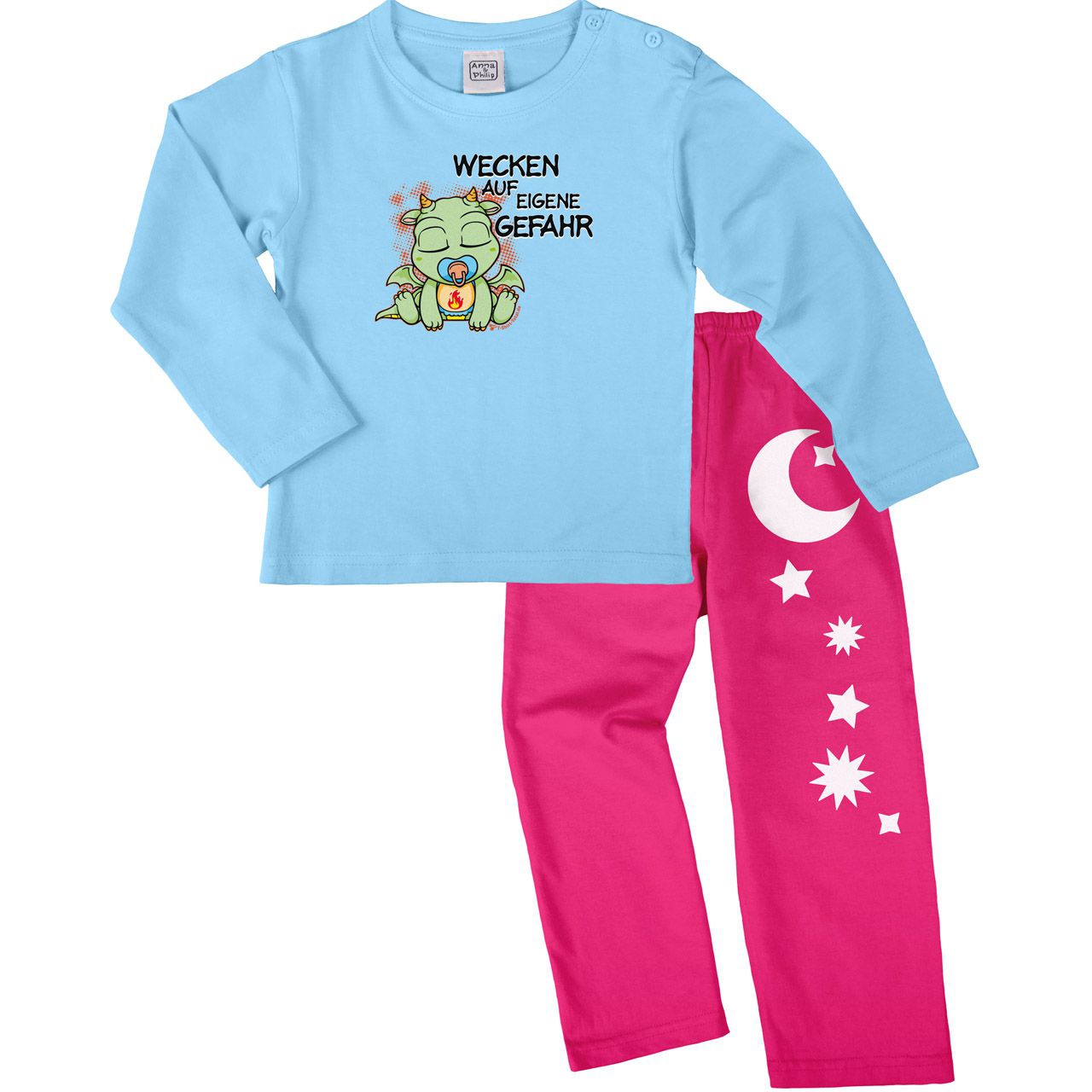 Drachen wecken Pyjama Set hellblau / pink 110 / 116