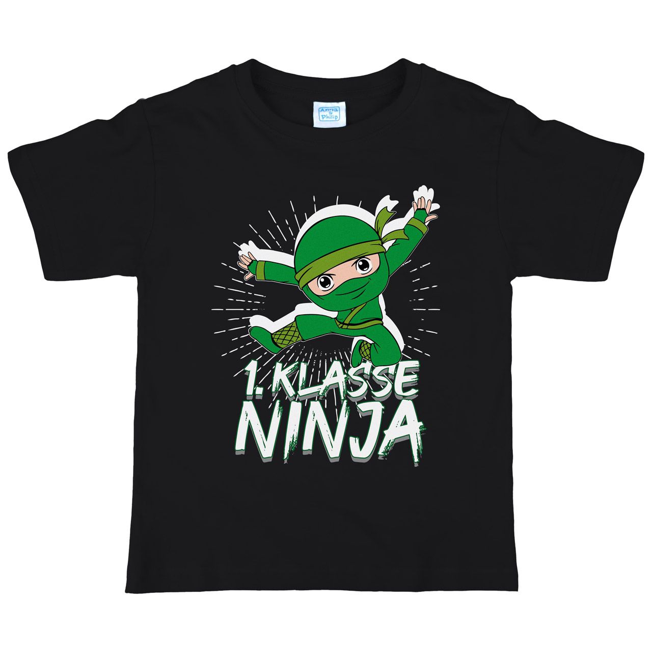 1. Klasse Ninja grün Kinder T-Shirt schwarz 122 / 128
