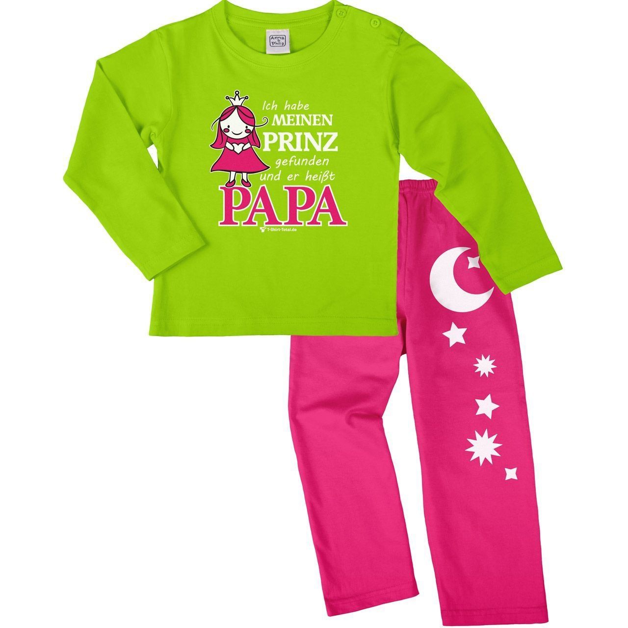 Prinz gefunden Pyjama Set hellgrün / pink 110 / 116