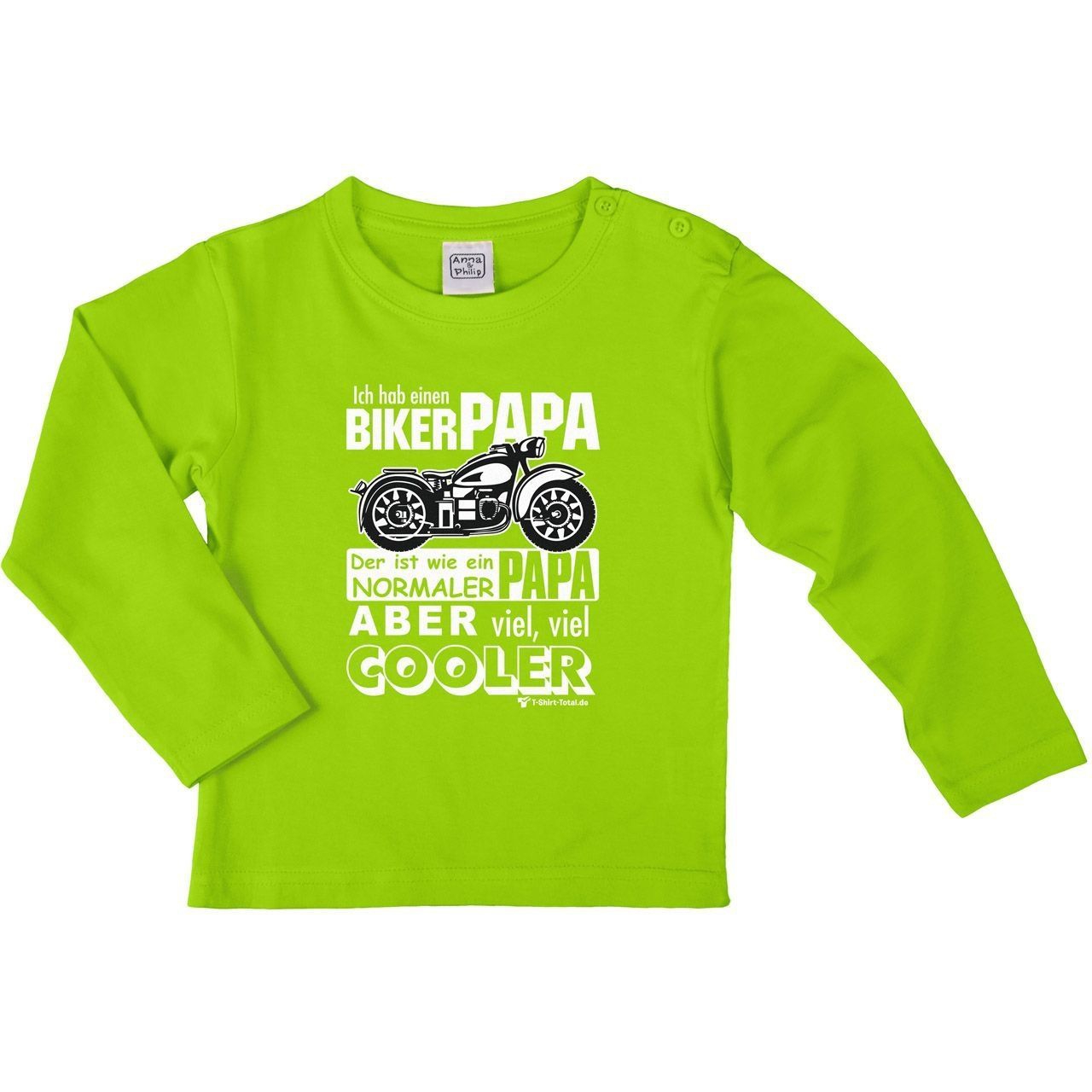 Biker Papa Kinder Langarm Shirt hellgrün 134 / 140