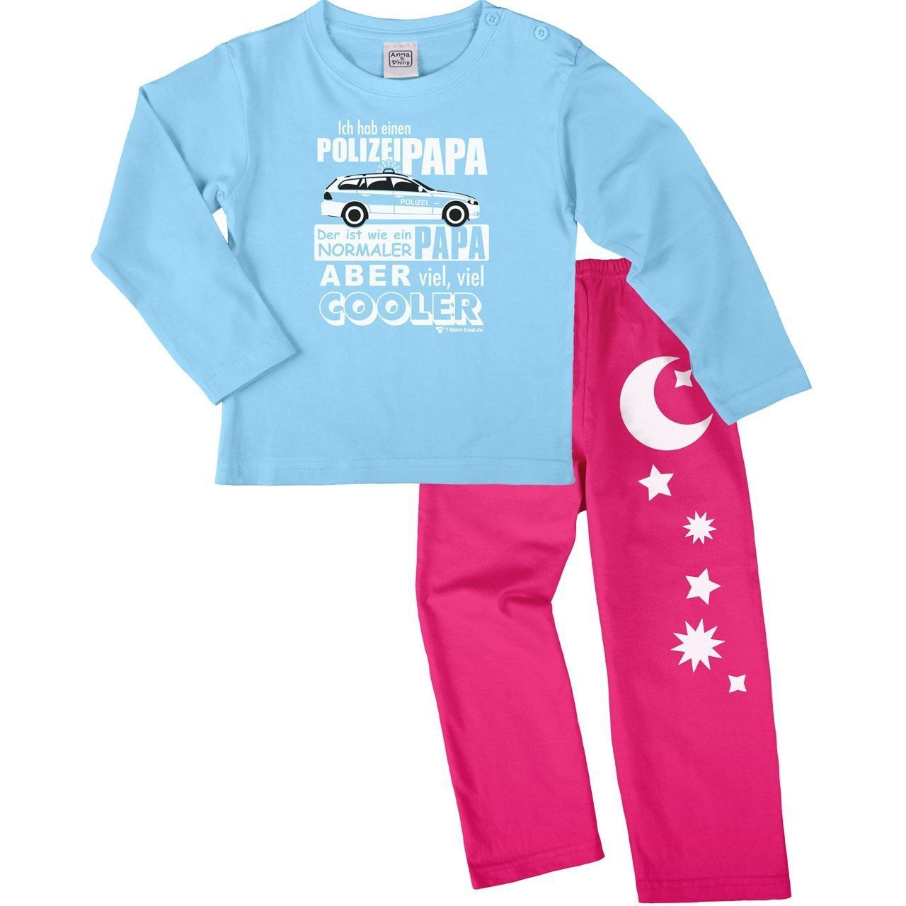 Polizei Papa Pyjama Set hellblau / pink 110 / 116
