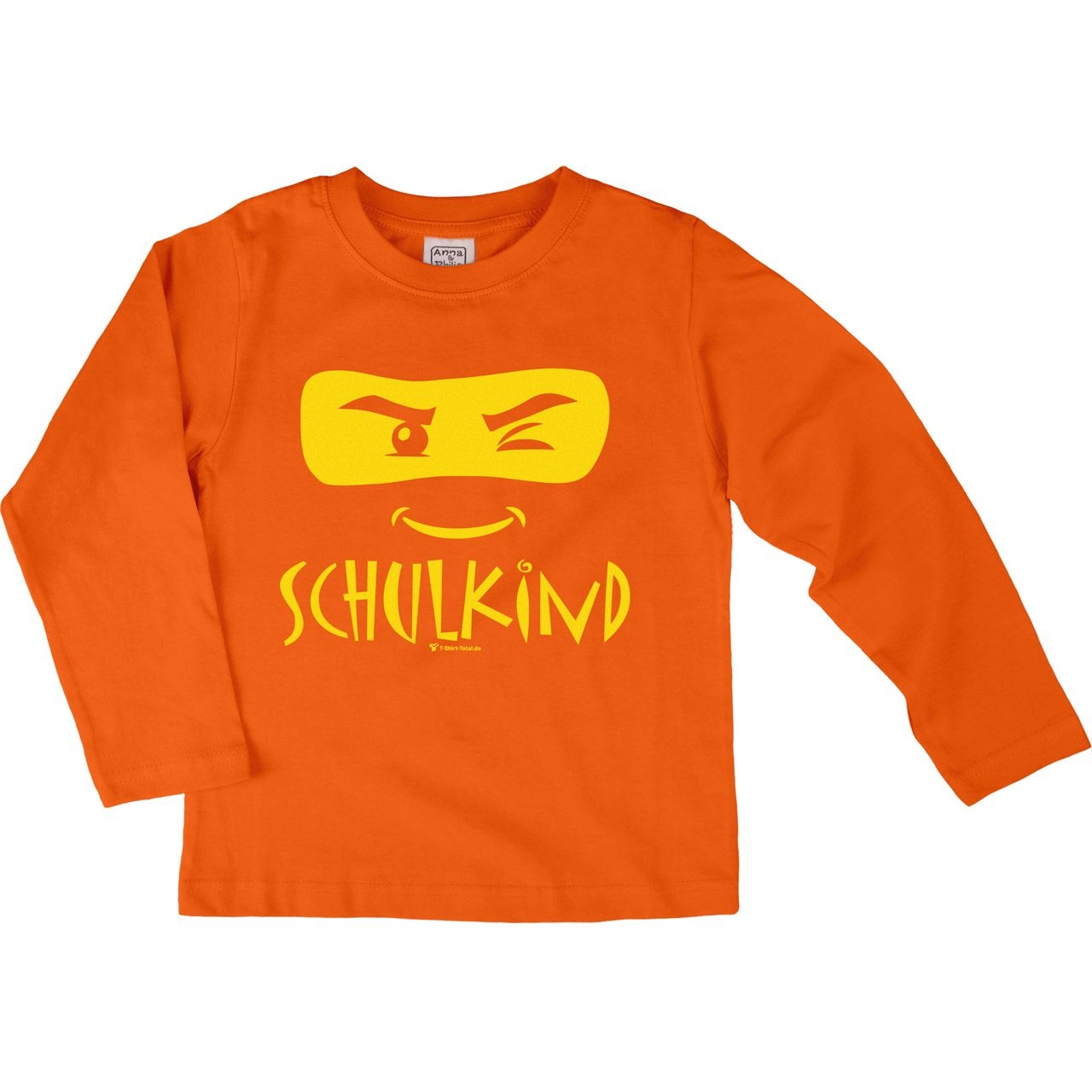 Schulkind Maske Kinder Langarm Shirt orange 122 / 128