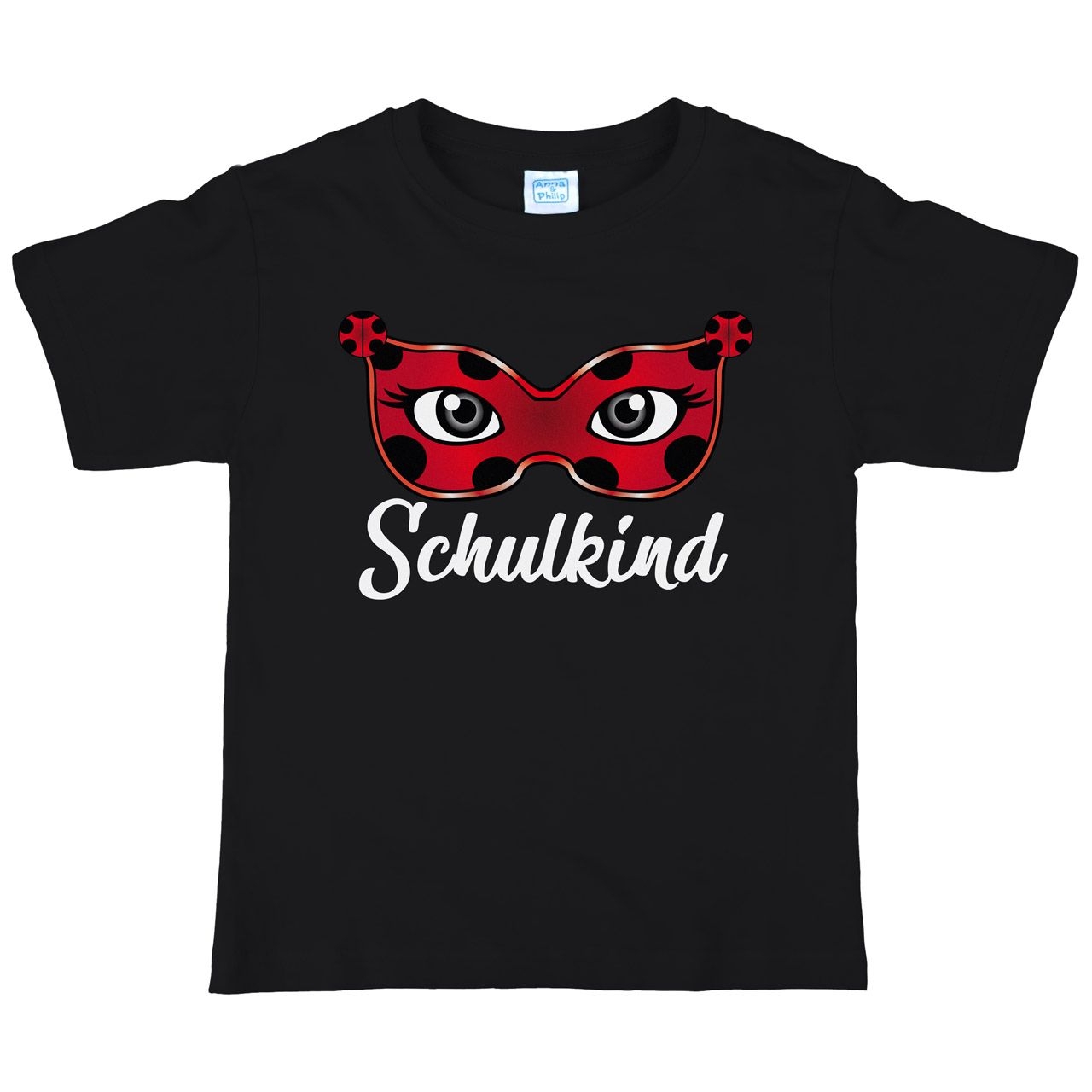Schulkind Maske Marienkäfer Kinder T-Shirt mit Namen schwarz 122 / 128