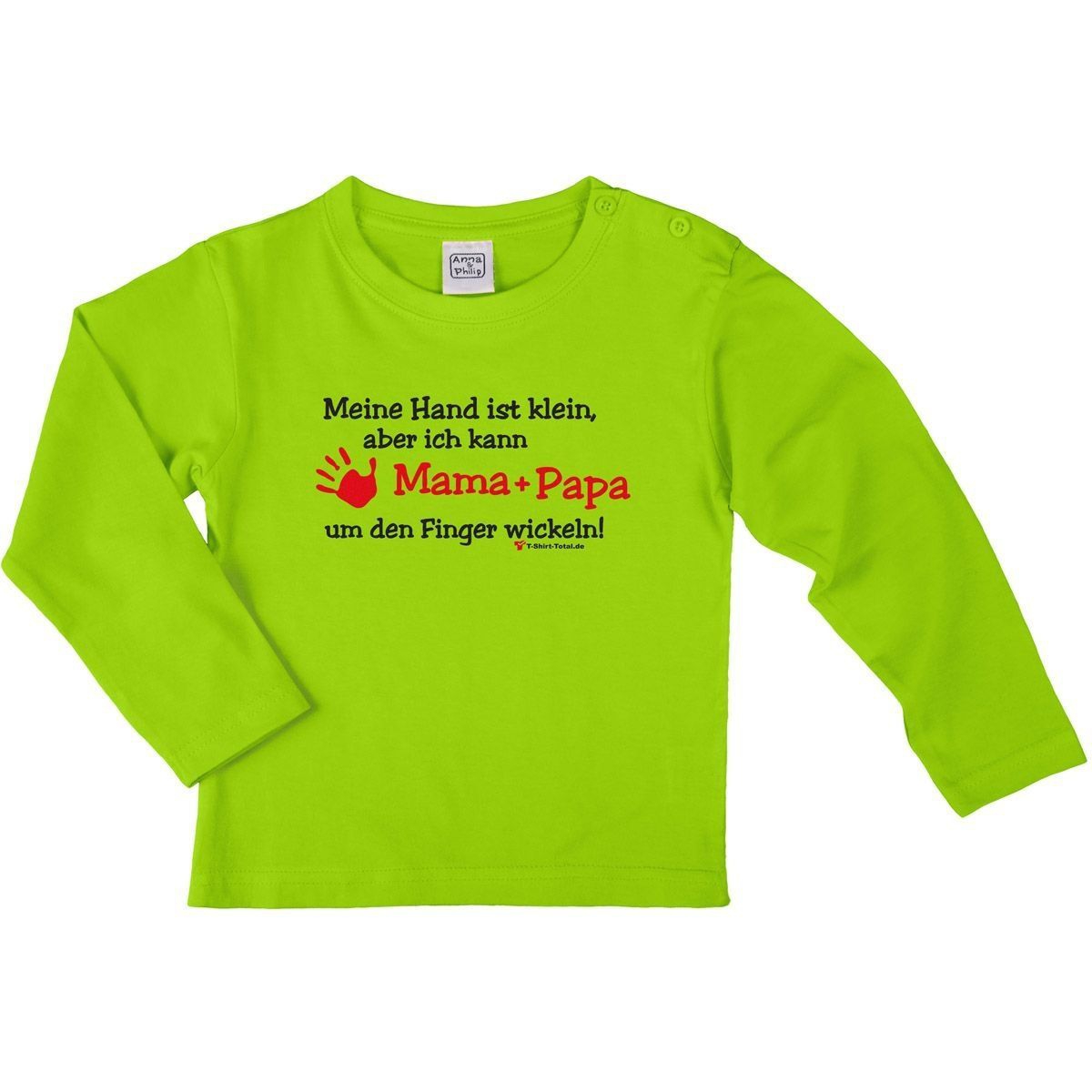 Kleine Hand Mama + Papa Kinder Langarm Shirt hellgrün 110 / 116