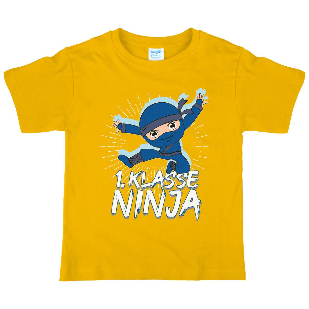 1. Klasse Ninja blau Kinder T-Shirt gelb 122 / 128