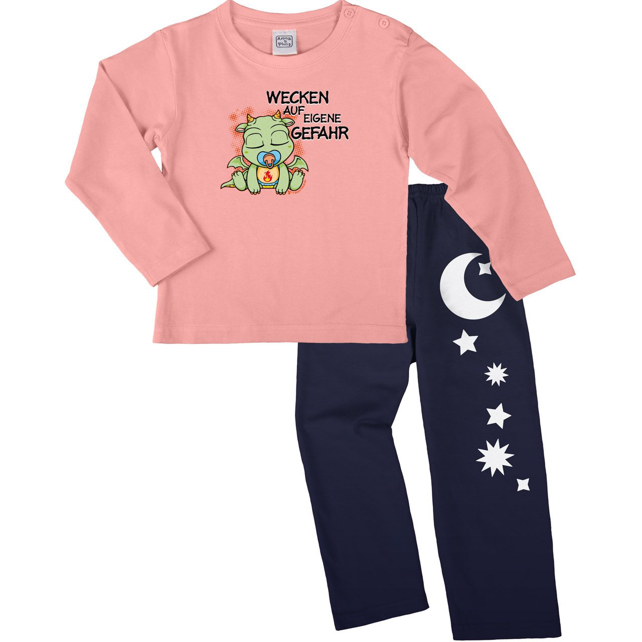 Drachen wecken Pyjama Set rosa / navy 110 / 116