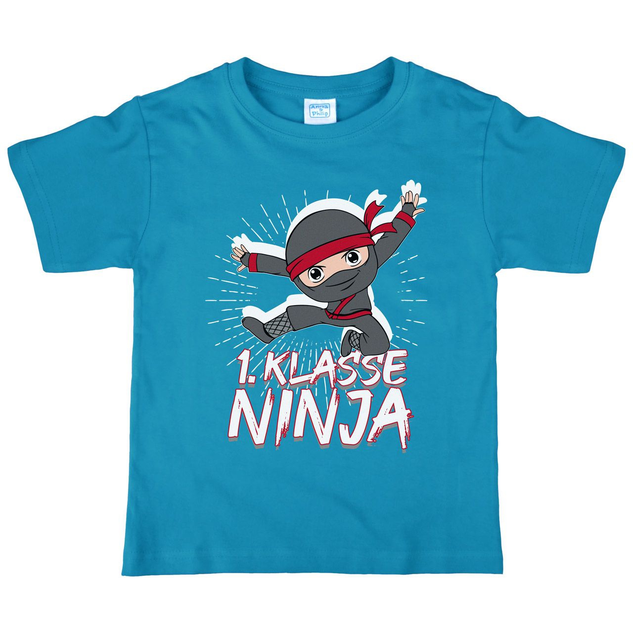 1. Klasse Ninja schwarz Kinder T-Shirt türkis 122 / 128