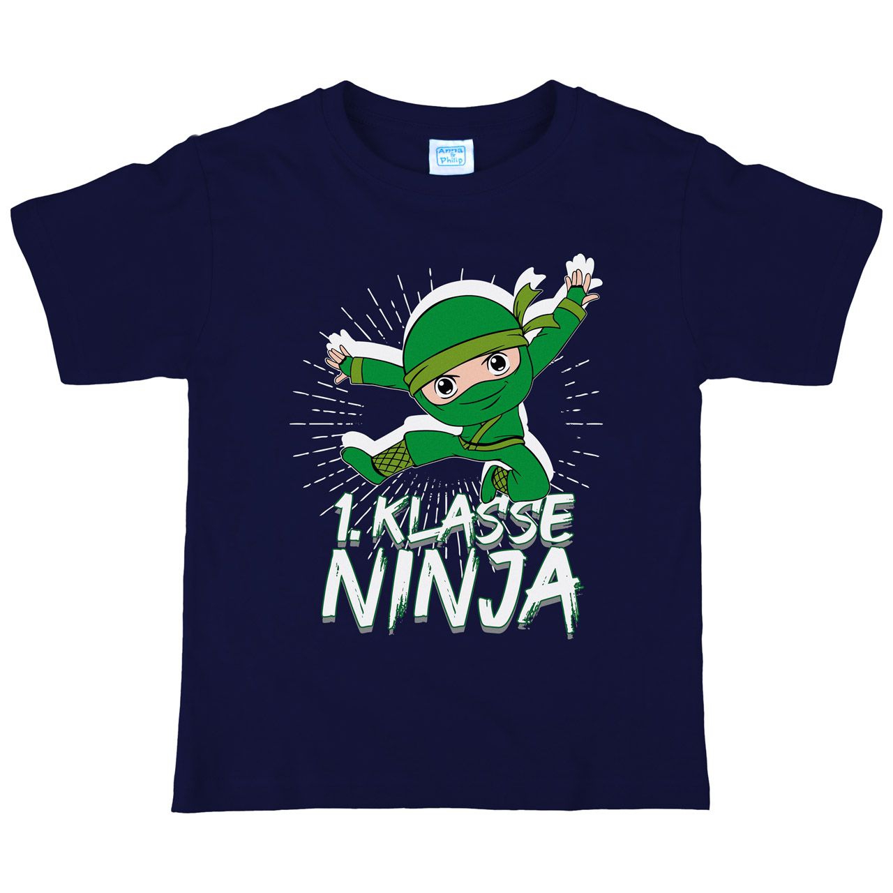 1. Klasse Ninja grün Kinder T-Shirt navy 122 / 128