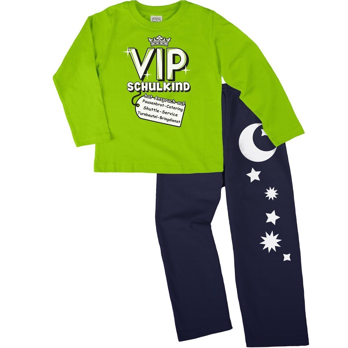 VIP Schulkind Pyjama Set hellgrün / navy 122 / 128