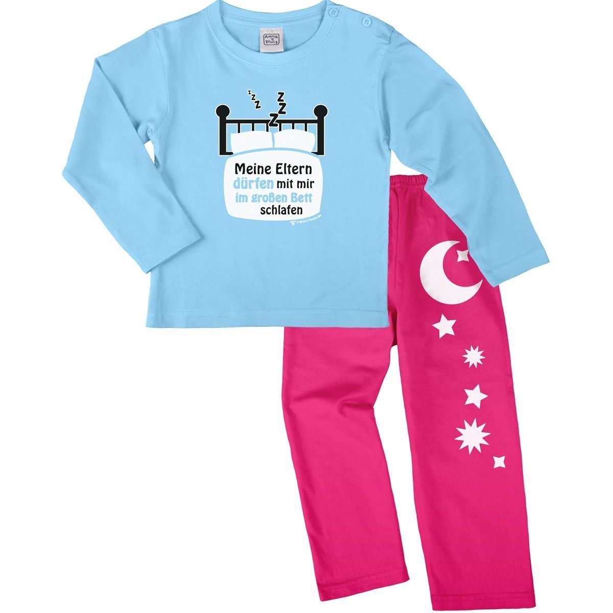 Im großen Bett schlafen Pyjama Set hellblau / pink 110 / 116