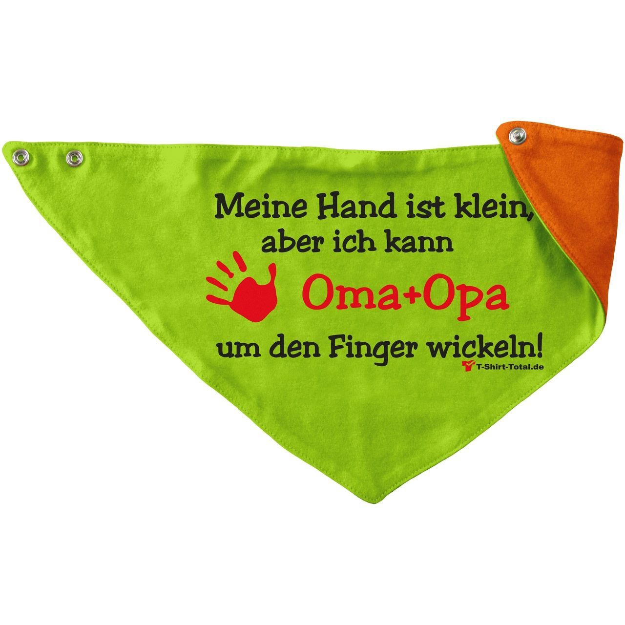 Kleine Hand Oma Opa Kinder Dreieckstuch hellgrün/orange