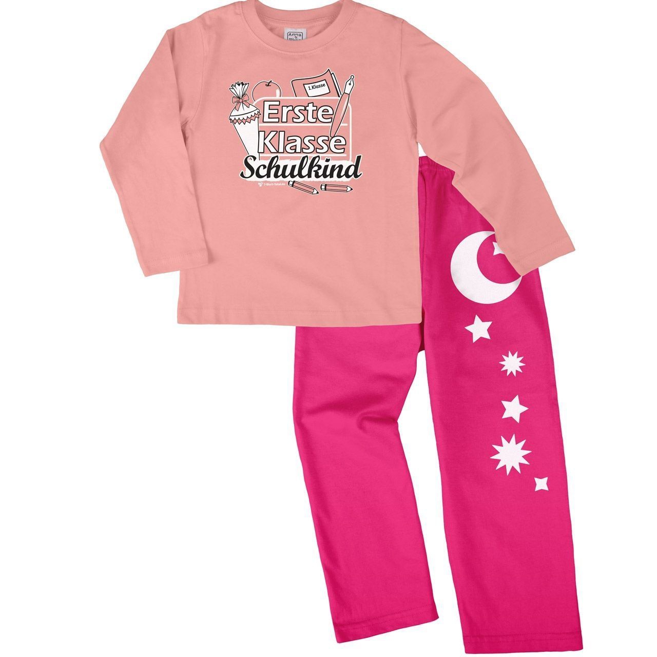 Erste Klasse Schulkind Pyjama Set rosa / pink 122 / 128