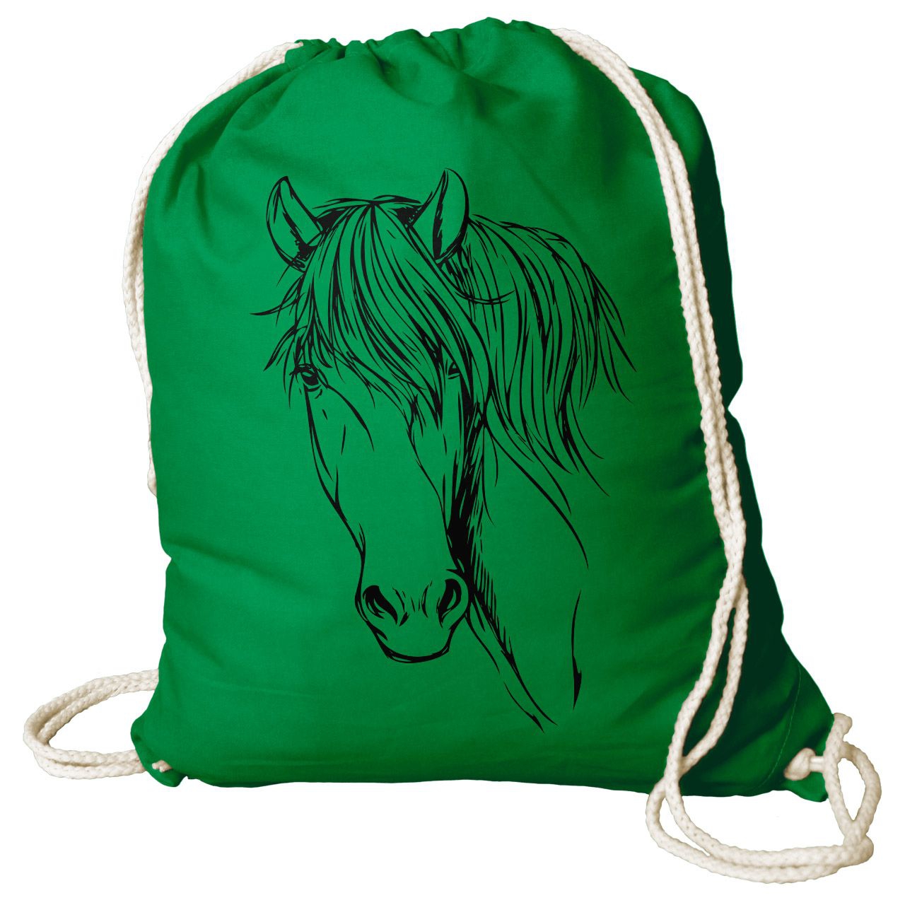 Pferdekopf Zeichnung Rucksack Beutel grün