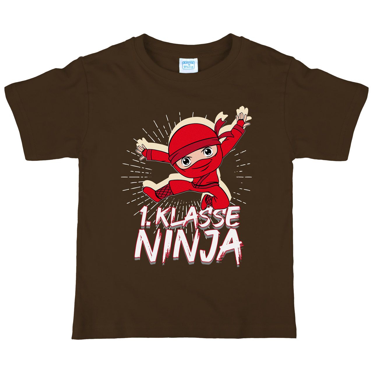 1. Klasse Ninja rot Kinder T-Shirt braun 122 / 128