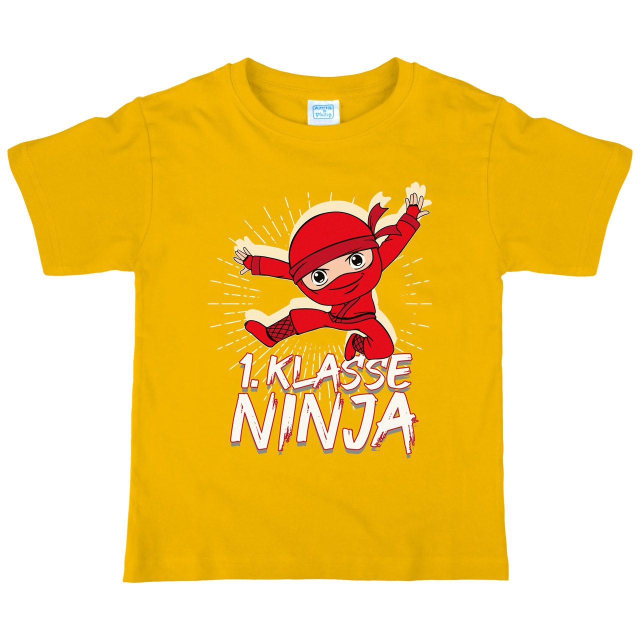 1. Klasse Ninja rot Kinder T-Shirt gelb 122 / 128