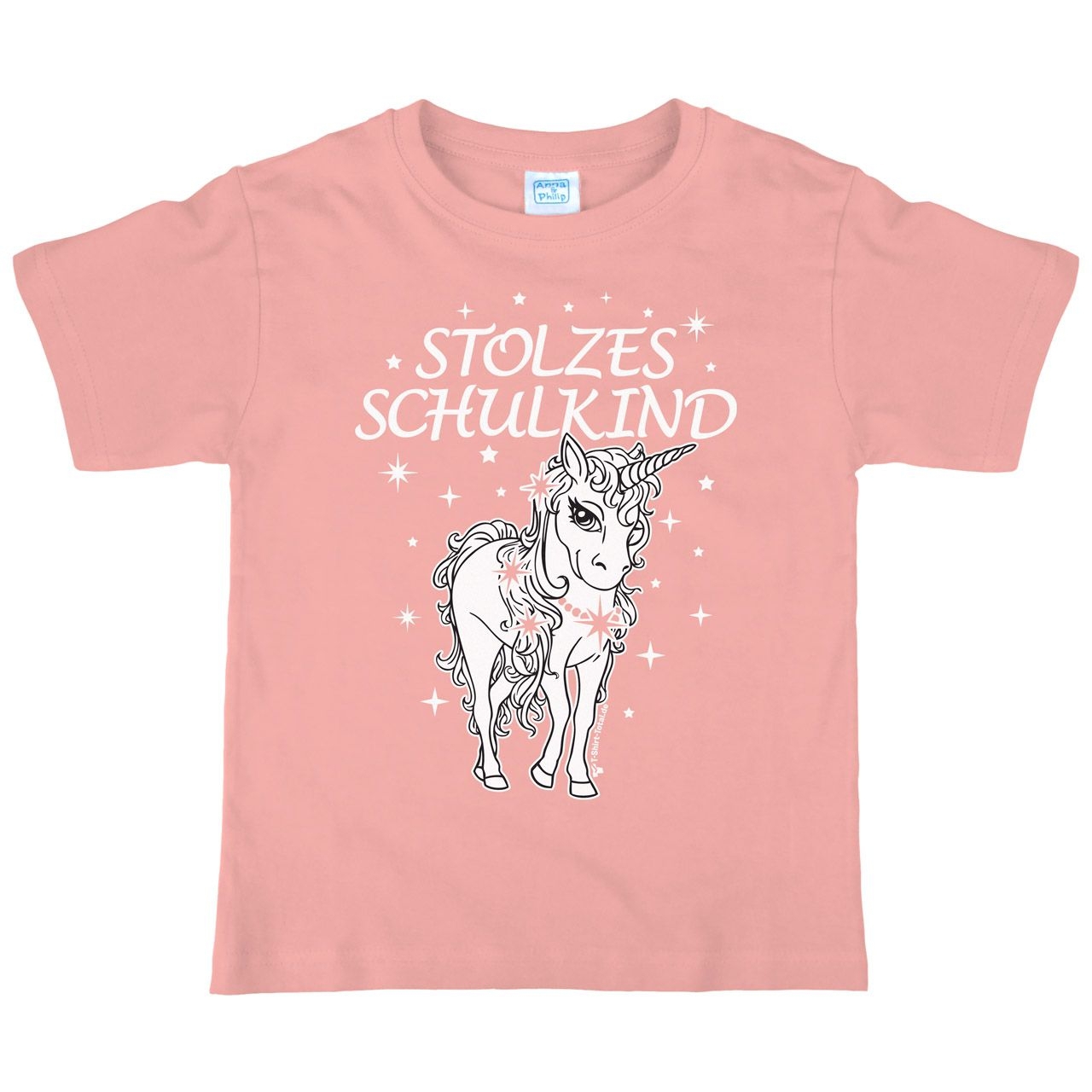 Einhorn stolzes Schulkind Kinder T-Shirt mit Namen rosa 122 / 128