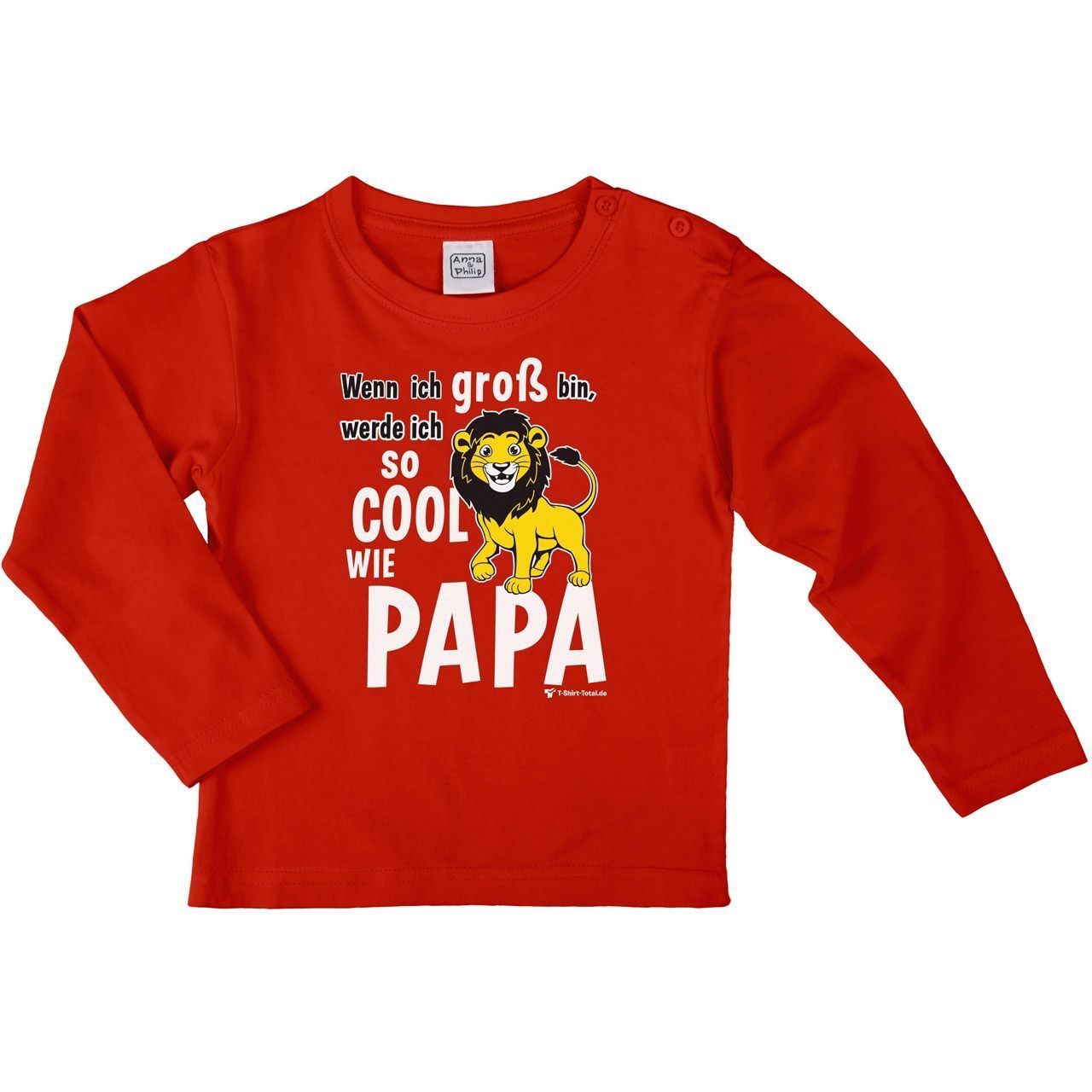 Cool wie Papa Löwe Kinder Langarm Shirt rot 104