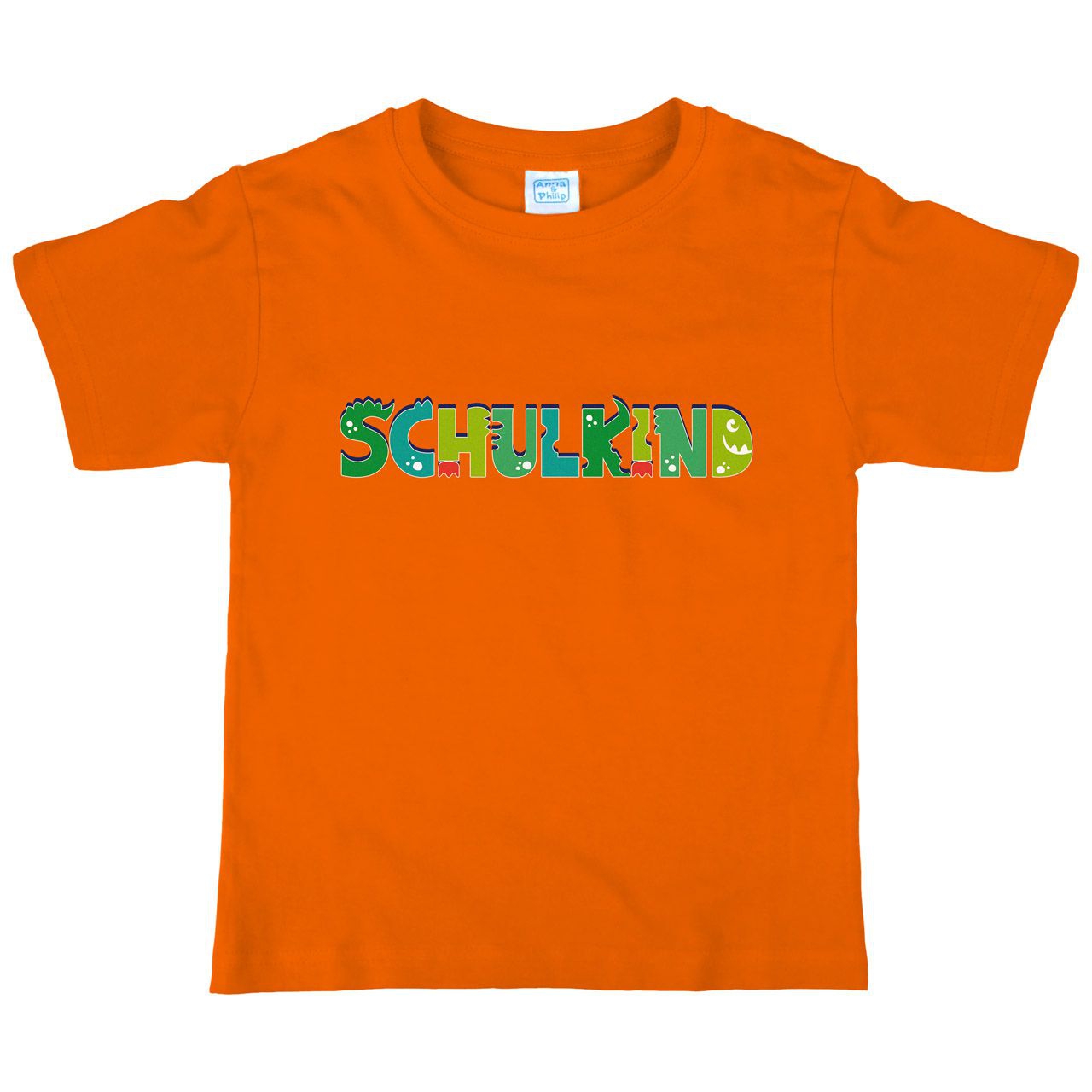 Schulkind Schrift als grünes Monster Kinder T-Shirt orange 122 / 128