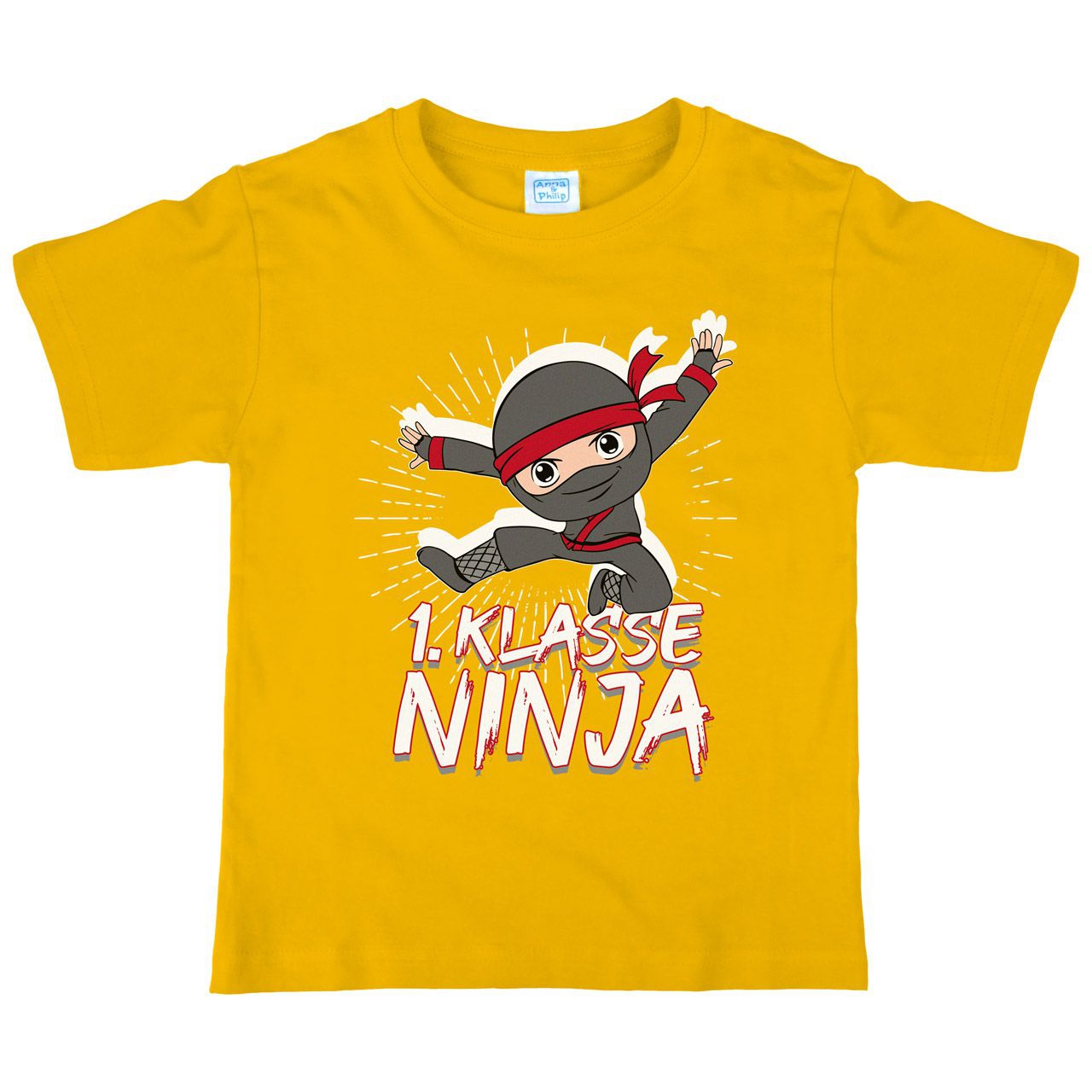 1. Klasse Ninja schwarz Kinder T-Shirt gelb 122 / 128
