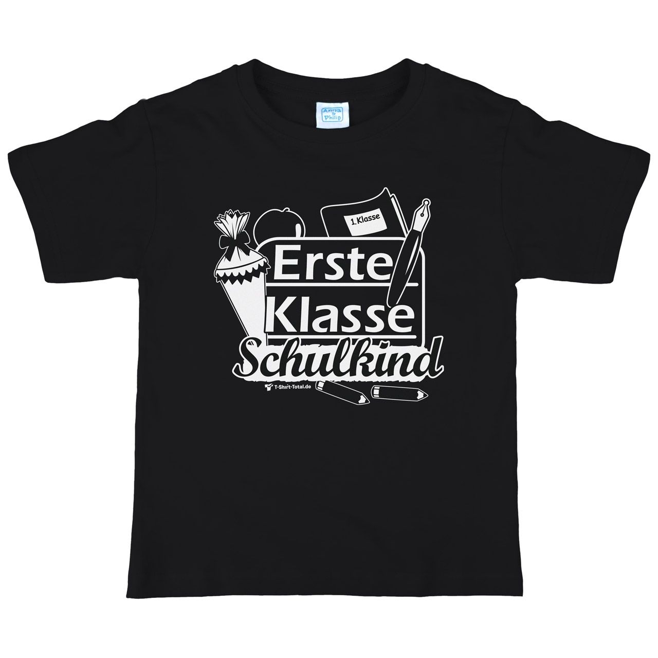 Erste Klasse Schulkind Kinder T-Shirt mit Namen schwarz 122 / 128