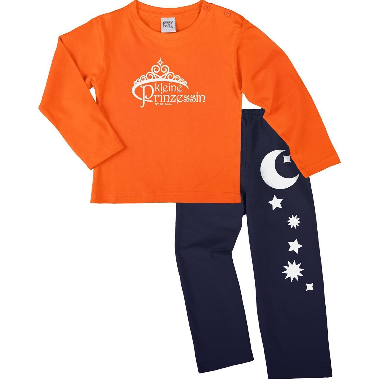 Kleine Prinzessin Pyjama Set orange / navy 134 / 140