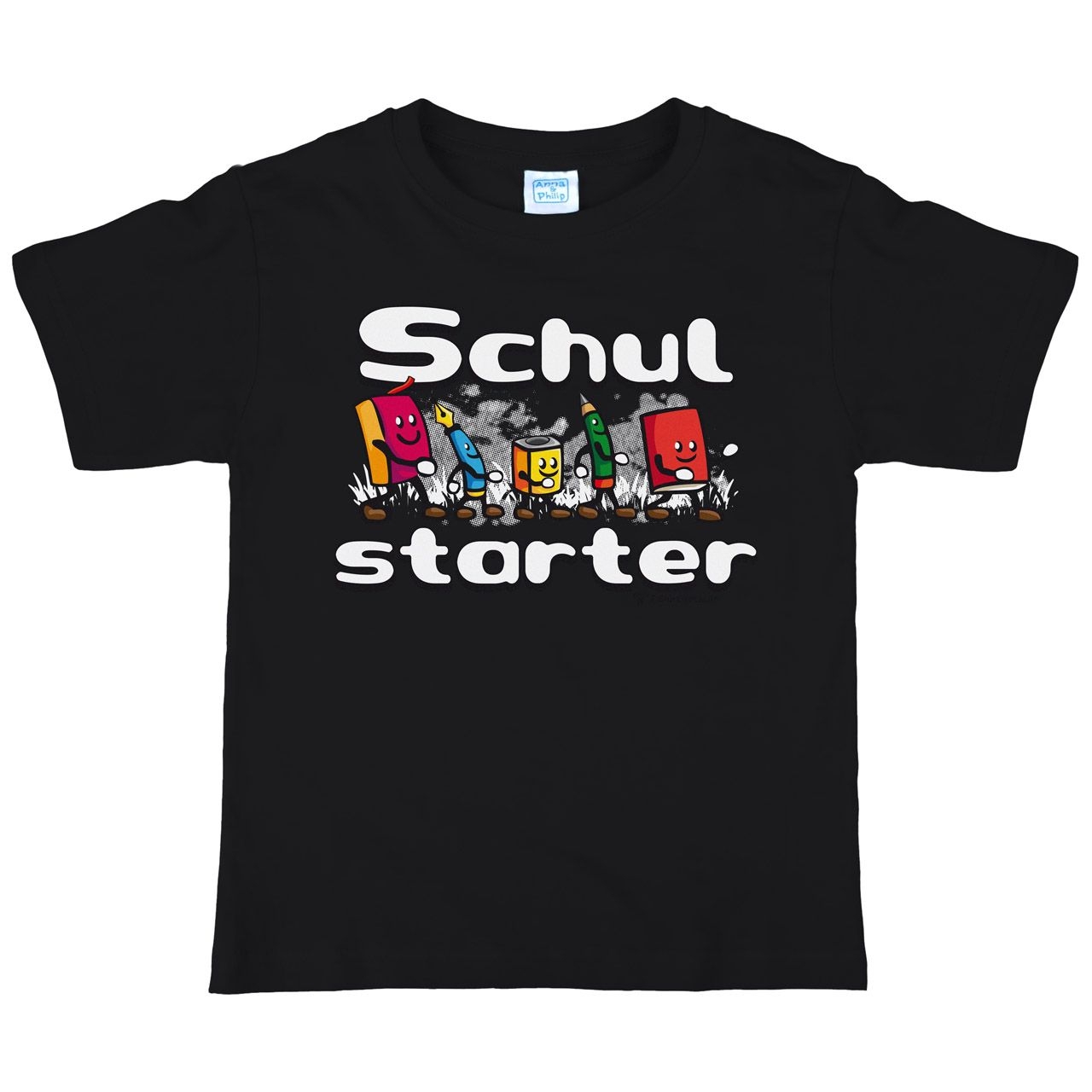 Schulstarter Stifte Kinder T-Shirt mit Name schwarz 122 / 128