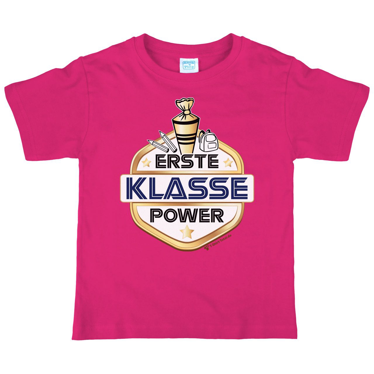 Erste Klasse Power Kinder T-Shirt pink 122 / 128